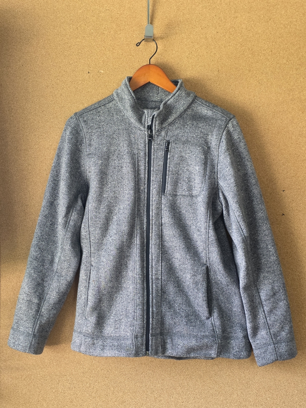 Marc New York Gray Herringbone Fleece Lined Zip Jacket L Cozycore